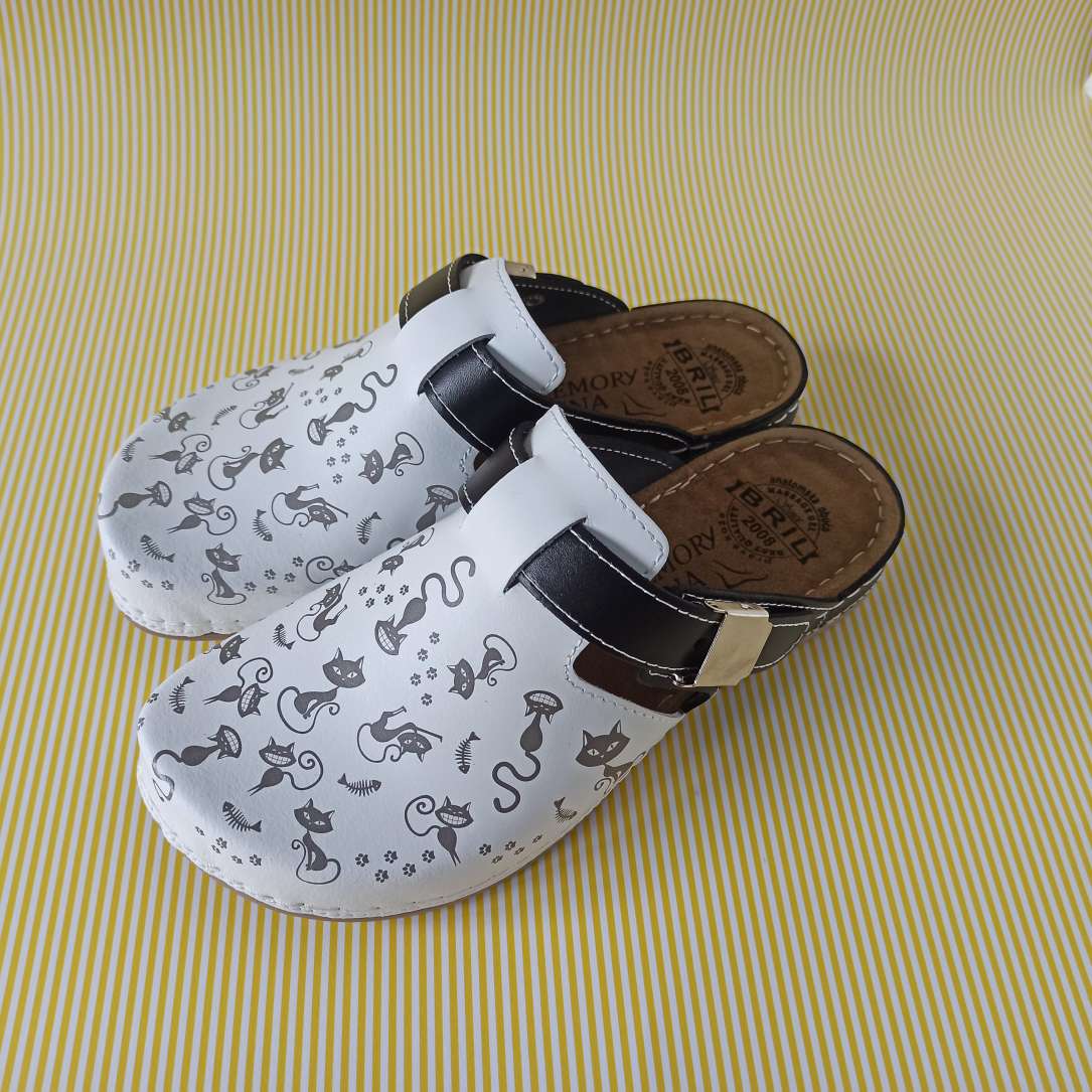 Bril fashionable mule cat white-black, natural leather