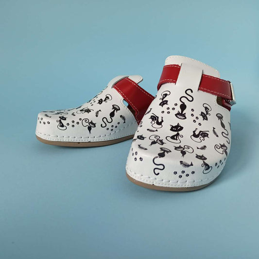 Bril fashion clog cat white red, genuine leather